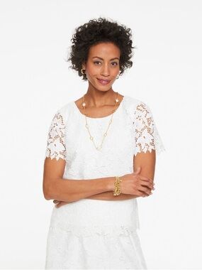 Talbots RSVP White‎ Lace Short Sleeve Top